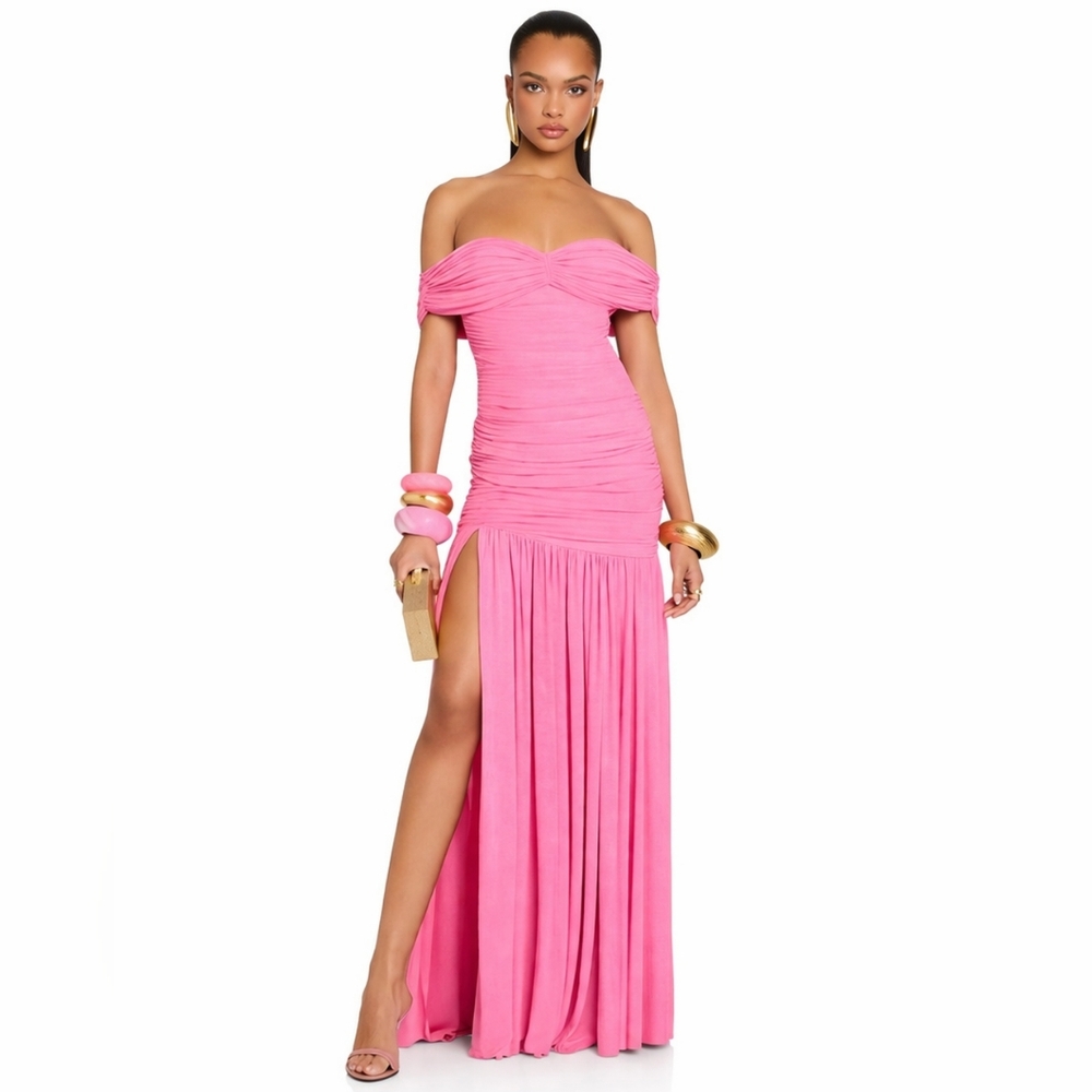 Retrofete Clementine Mesh Maxi Gown Dress In Pink New Size XS